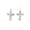 Blazin Roxx Womens Ornate Crystal Cross Silver Earrings