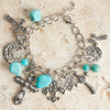 Blazin Roxx Womens Silver Cross & Turquoise Bead Charm Bracelet - 30410