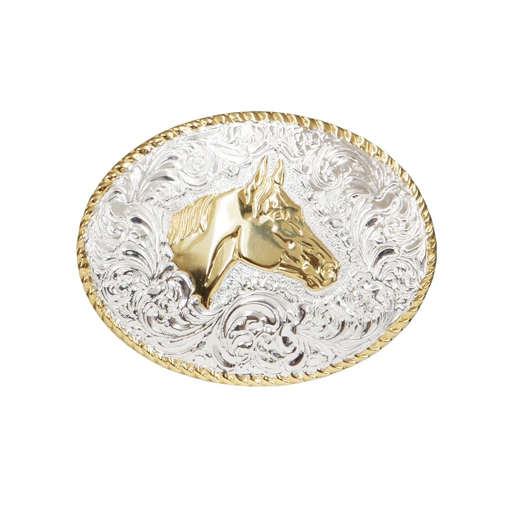 Crumrine Mens Oval Rope Edge Horse Head Belt Buckle - C01576