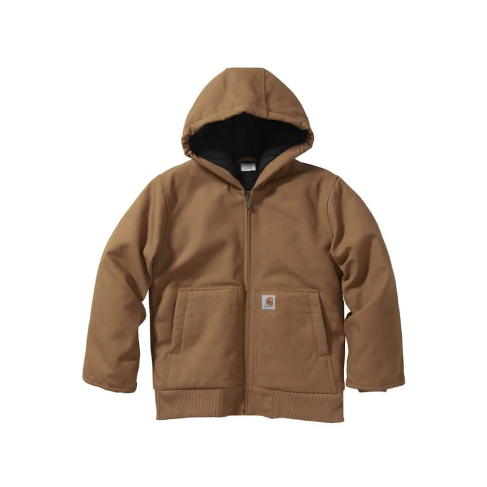 Carhartt Boys Canvas Insulated Hooded Brown Active Jacket - CP8545-D15