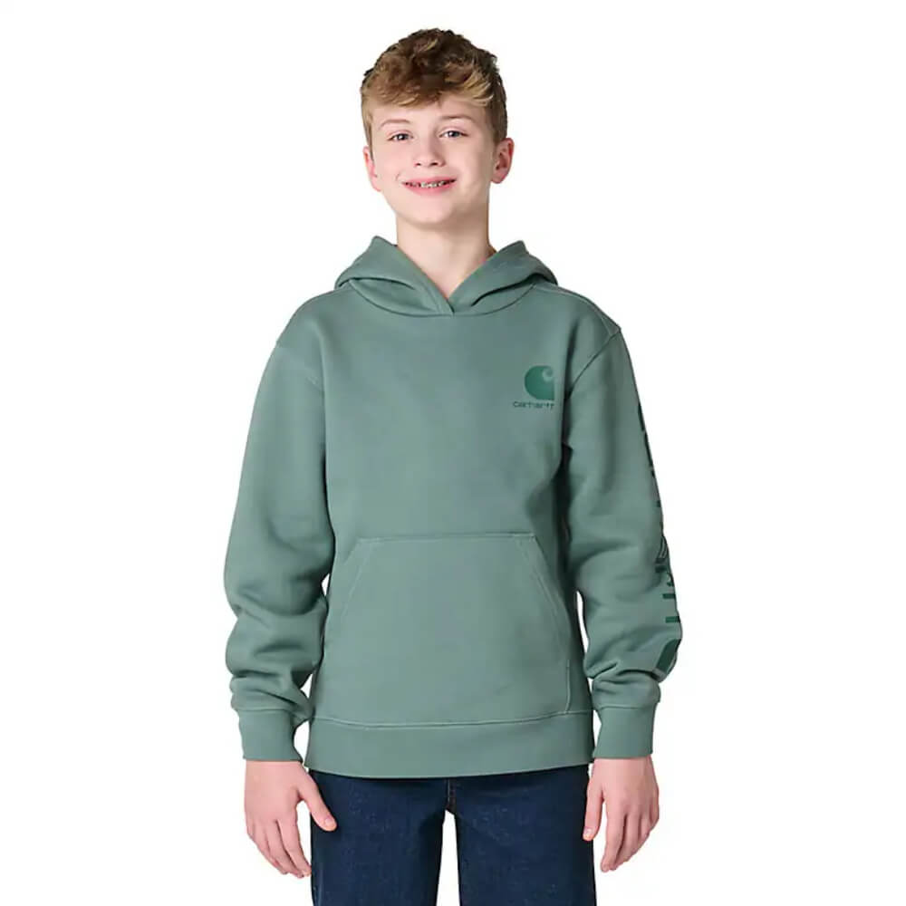 Carhartt Boys Long Sleeve Graphic Logo Hoodie Vintage Green - CA6908-GN6