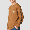 Carhartt Boys Long Sleeve Pocket Logo T-Shirt Brown (Sizes: S-XL) - CA6884-D15