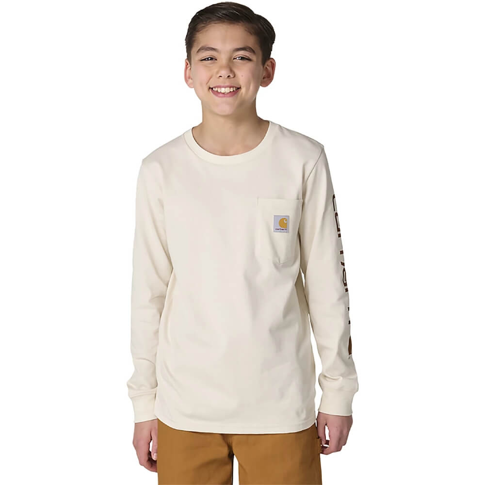 Carhartt Boys Long Sleeve Pocket Logo T-Shirt Turtledove (Sizes:2T-4T) - CA6884-CA35