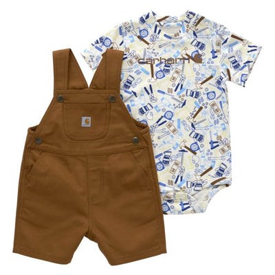 Carhartt Boys Printed Bodysuit and Canvas Shortall Set