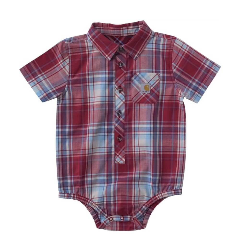 Carhartt Infant Boys Short Sleeve Plaid Woven Onesie Cardinal - CE8213-RE1
