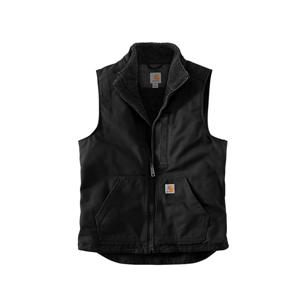 Carhartt Mens Black Washed Duck Sherpa Lined Mock Vest