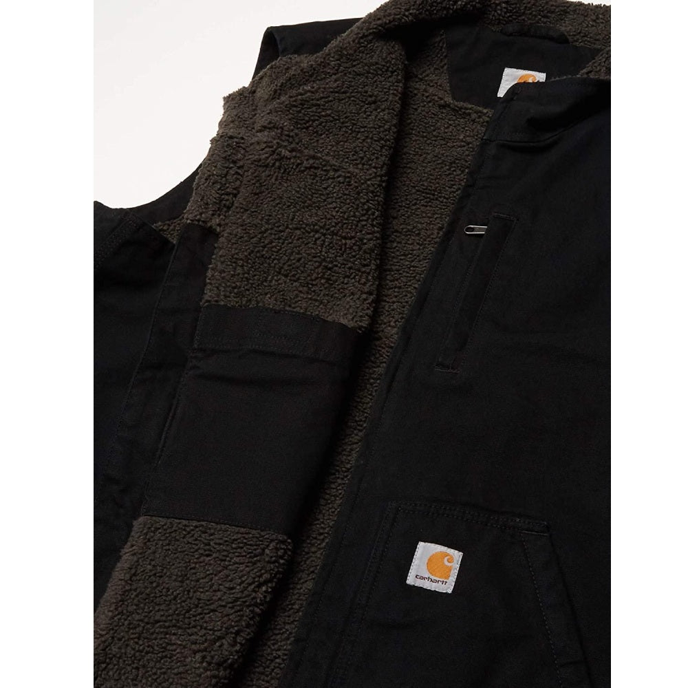 Carhartt Mens Black Washed Duck Sherpa Lined Mock Work Vest