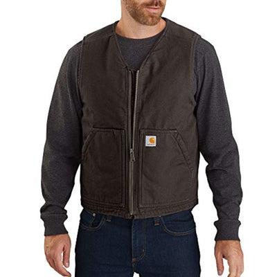 Carhartt Mens Dark Brown Relaxed Fit Washed Duck Sherpa Lined Vest