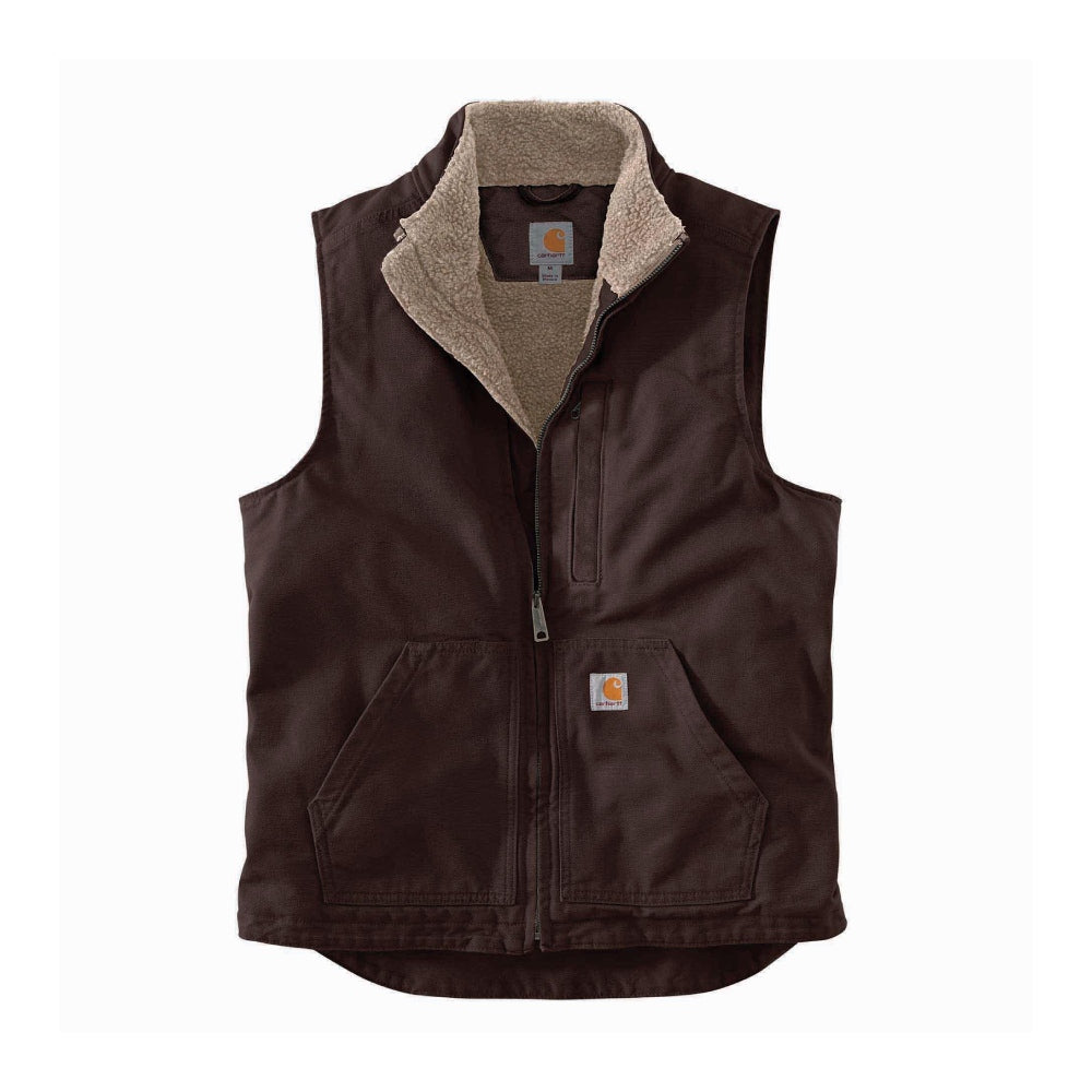 Carhartt Mens Dark Brown Washed Duck Sherpa Lined Mock Work Vest - 104277-DKB