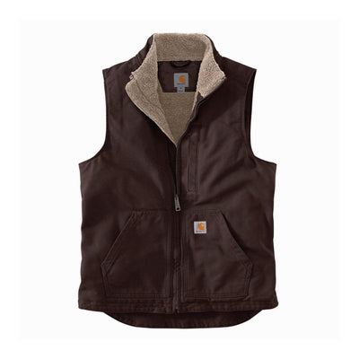 Carhartt Mens Dark Brown Washed Duck Sherpa Lined Mock Work Vest - 104277-DKB