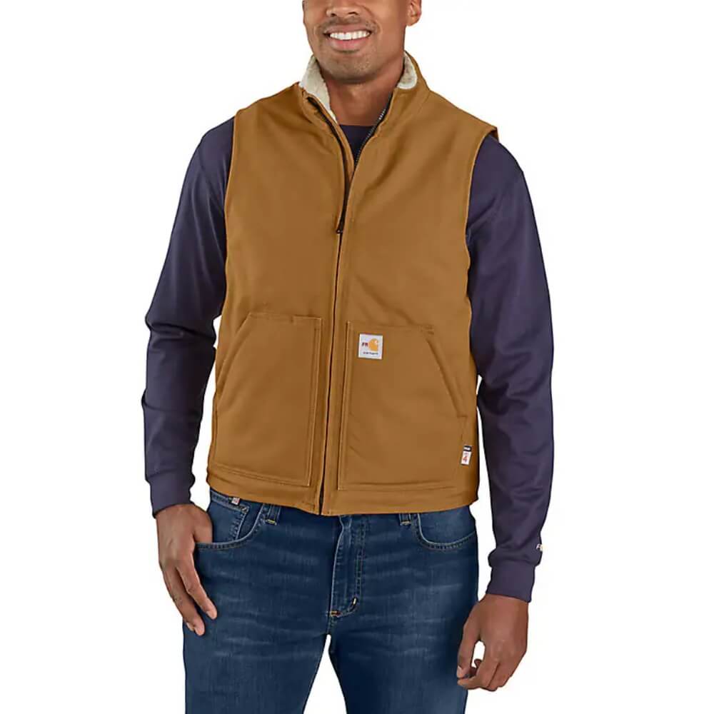 Carhartt Mens FR Duck Mock Neck Vest Brown - 104981-BRN