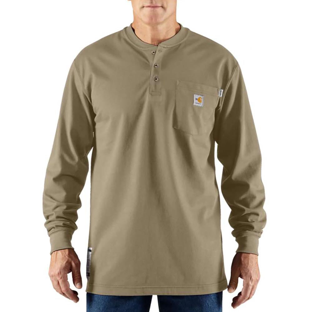 Carhartt Mens FR Flame Resistant Khaki Henley Work T-Shirt - 100237-250