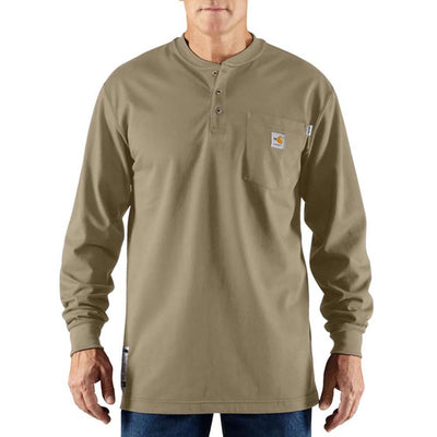 Carhartt Mens FR Flame Resistant Khaki Henley Work T-Shirt - 100237-250