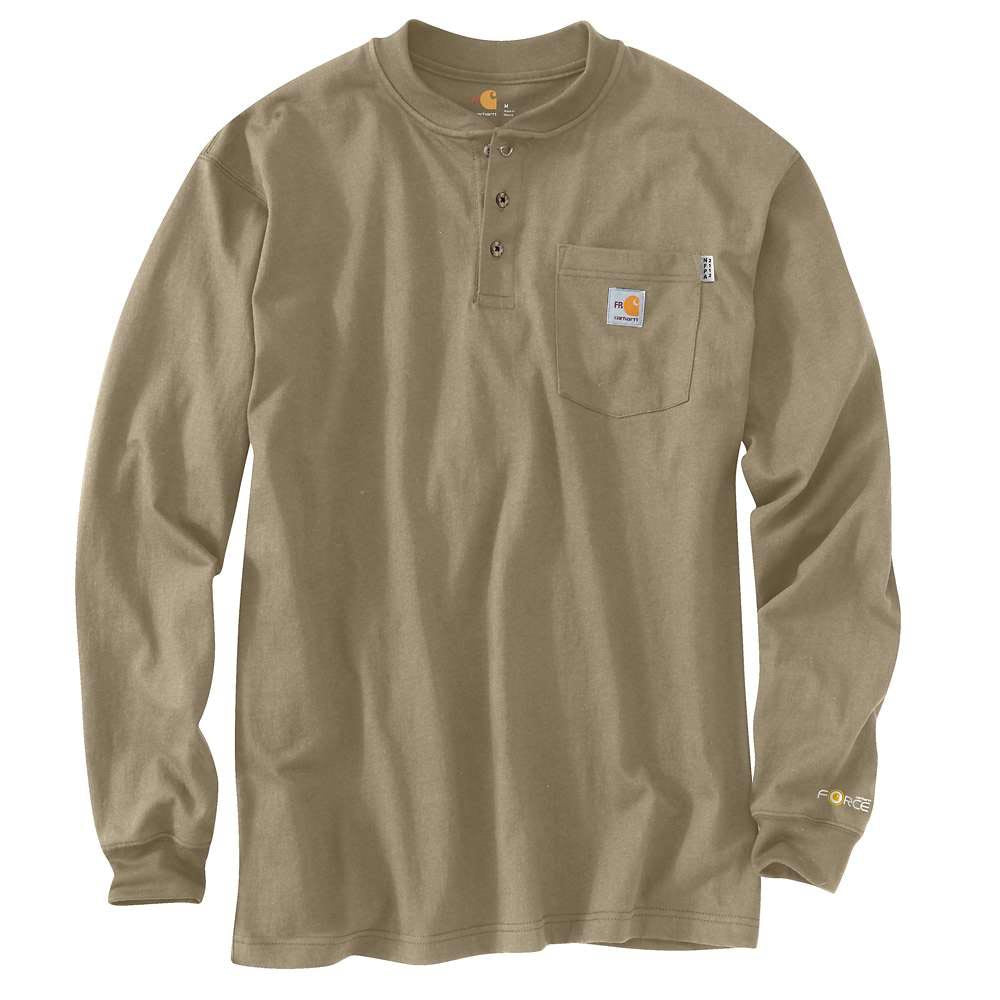 Carhartt Mens FR Flame Resistant Khaki Henley Work T-Shirt - 100237-250