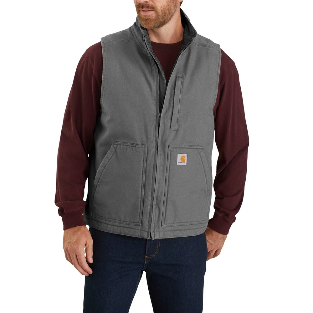 Carhartt Mens Gravel Washed Duck Sherpa Lined Mock Vest