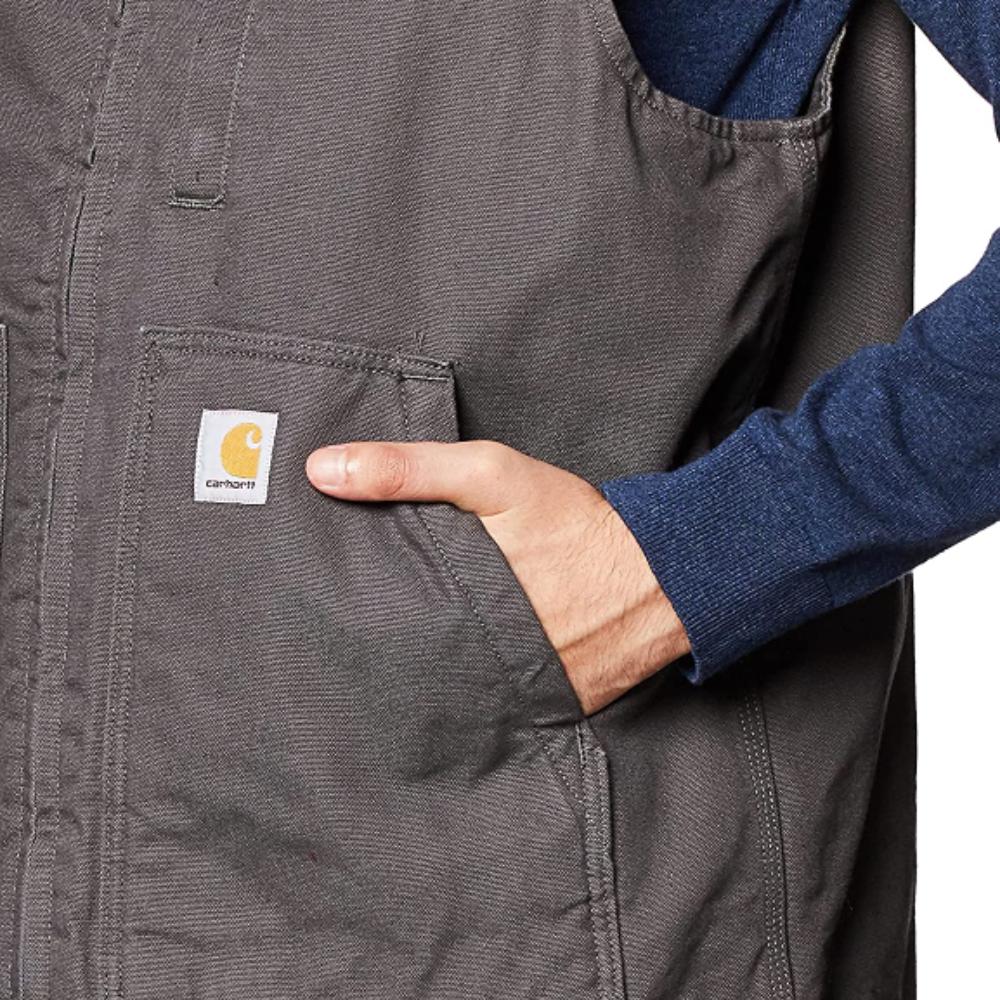 Carhartt Mens Gravel Washed Duck Sherpa Lined Mock Work Vest - 104277-GVL