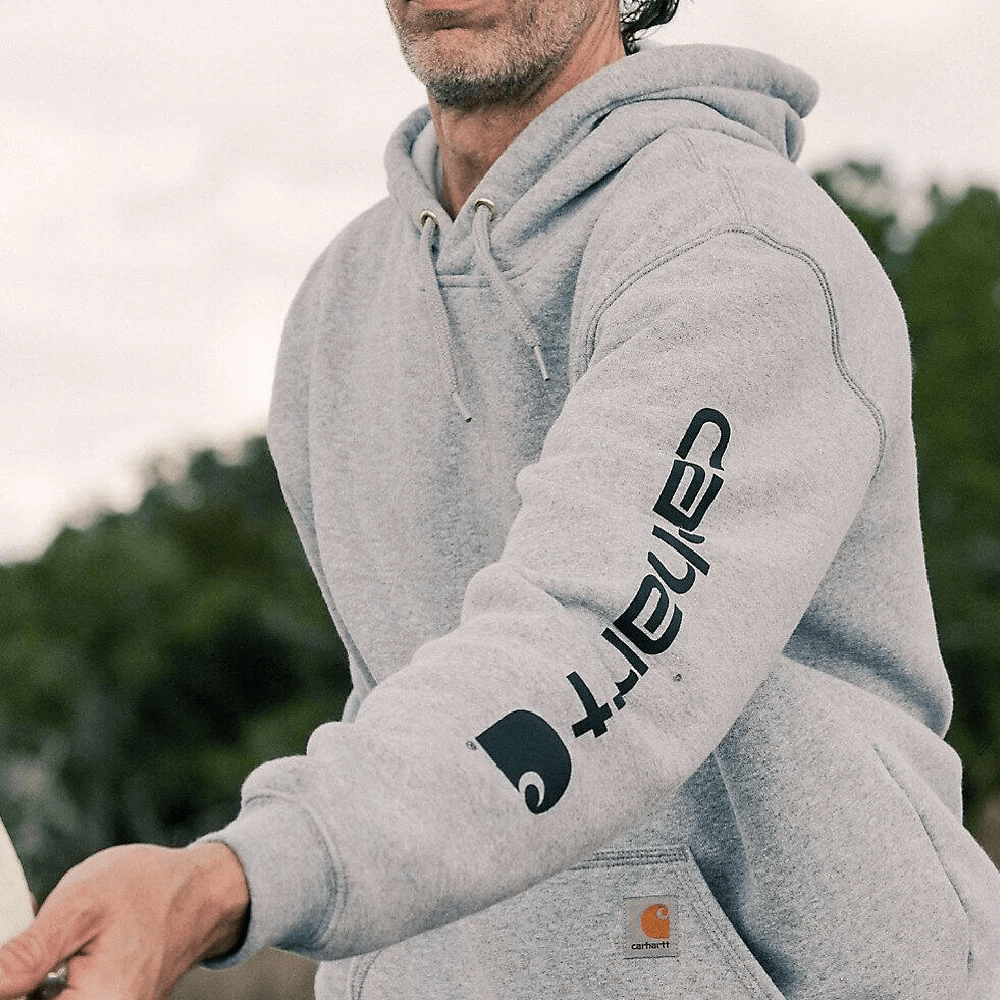 Carhartt Mens Loose Fit Graphic Work Hoodie Grey Heather