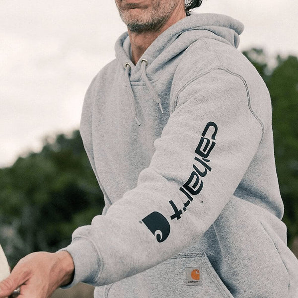 Carhartt Mens Loose Fit Graphic Work Hoodie | Grey Heather