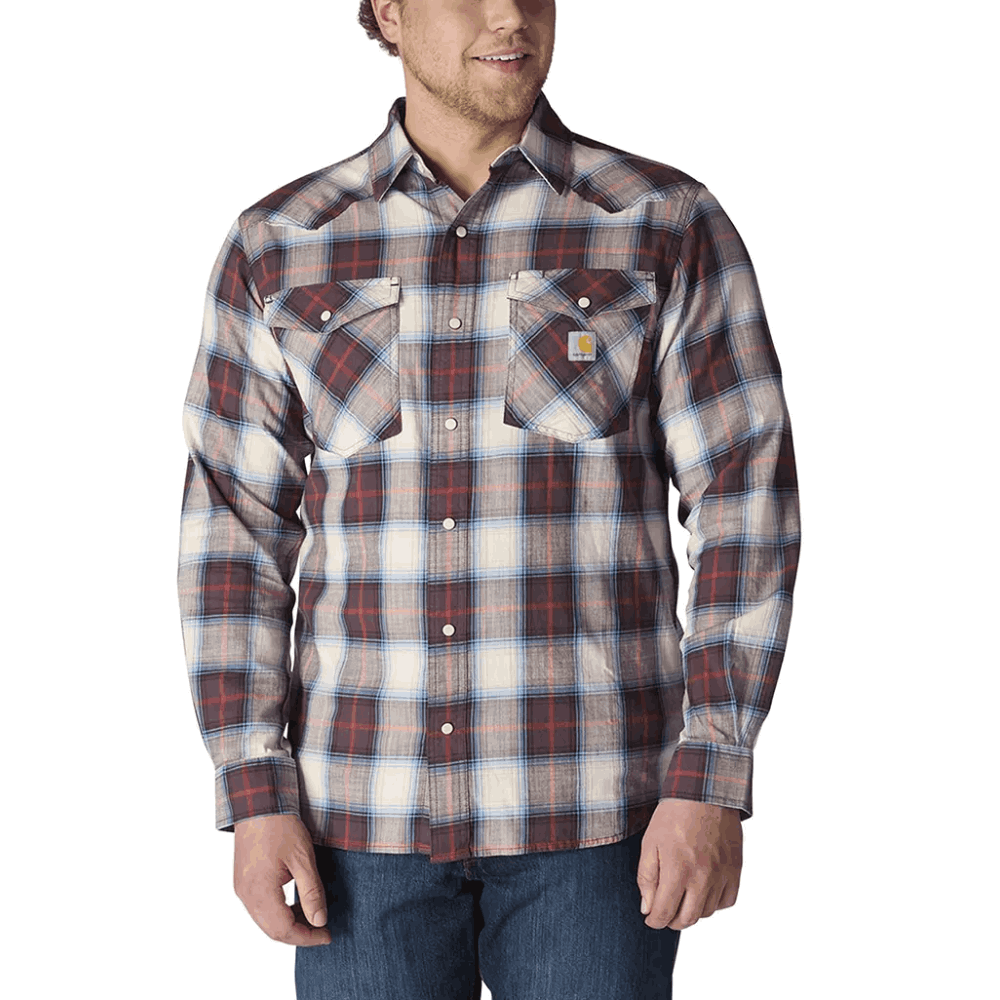 Carhartt Mens Montana Rugged Flex Relaxed Fit Lightweight Snap Shirt Sepia