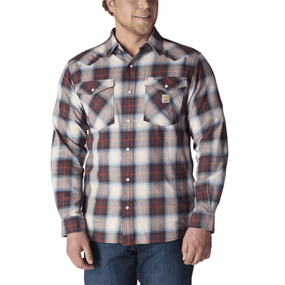 Carhartt Mens Montana Rugged Flex Relaxed Fit Lightweight Snap Shirt Sepia