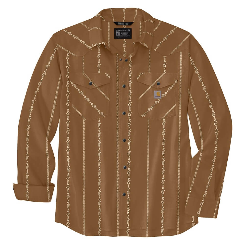 Carhartt Men's Montana Rugged Flex Lightweight Snap Front Printed Shirt | Brown Paisley Stripe Carhartt Men's Montana Rugged Flex Lightweight Snap Front Printed Shirt | Brown Paisley Stripe