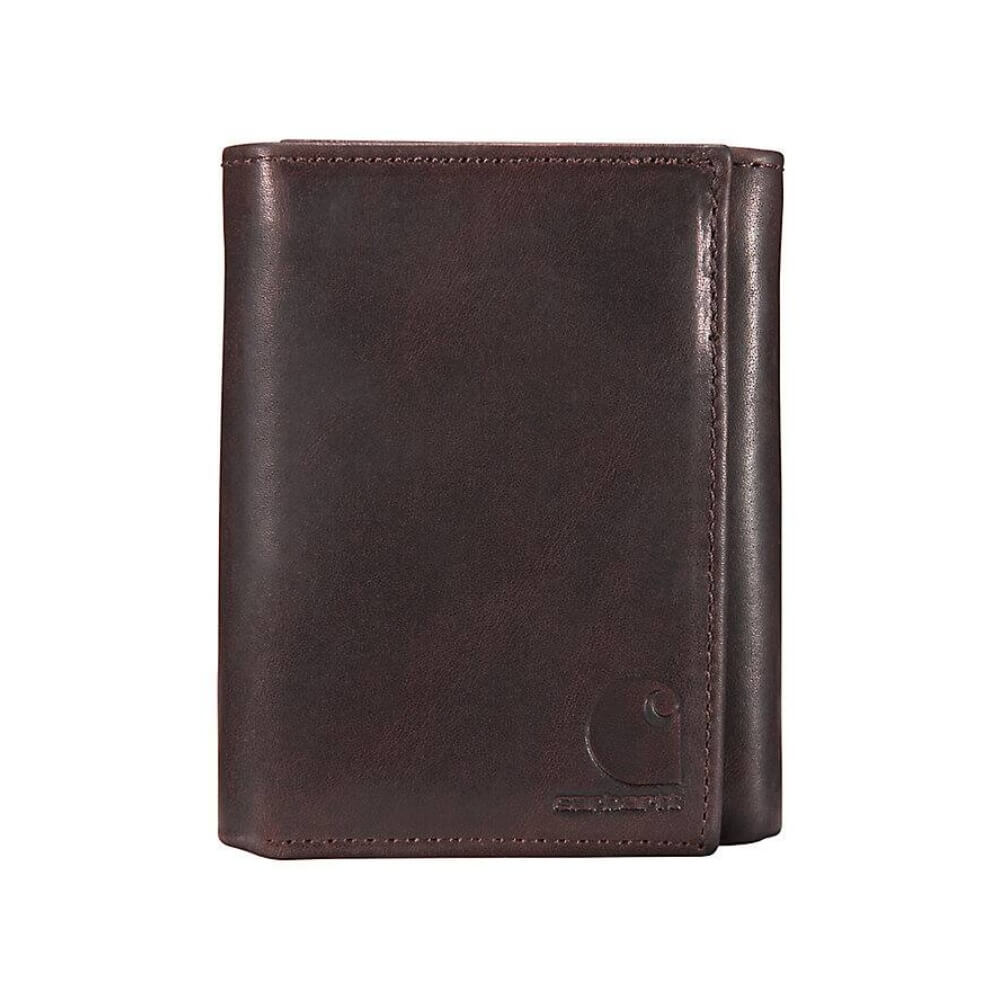 Carhartt Mens Oil Tan Leather Trifold Wallet Dark Brown - B0000657-201