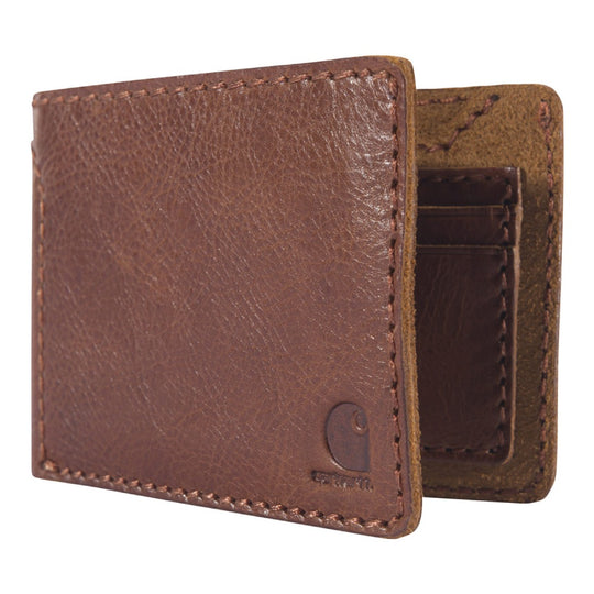 Carhartt Mens Patina Leather Bi Fold Wallet Brown