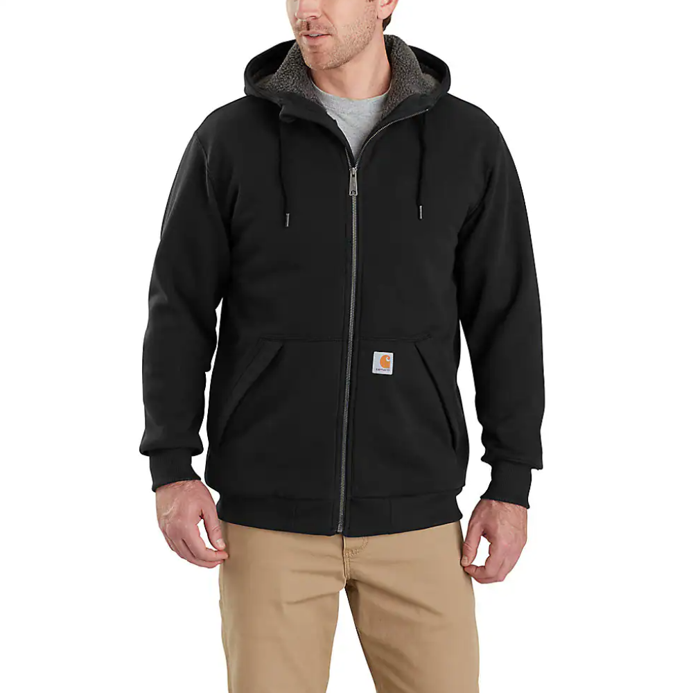 Carhartt Men s Rain Defender Rockland Sherpa Lined Full Zip Hooded Sweatshirt Black