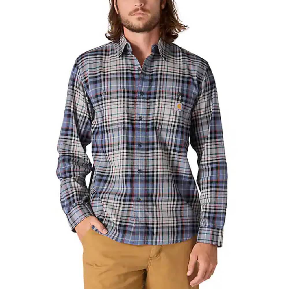 Carhartt Men's Rugged Flex Relaxed Fit Lightweight Long-Sleeve Plaid Shirt | Faded Navy Carhartt Men's Rugged Flex Relaxed Fit Lightweight Long-Sleeve Plaid Shirt | Faded Navy