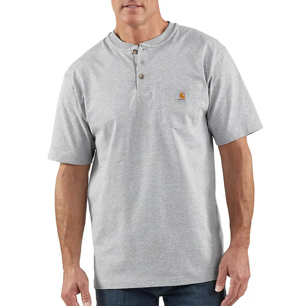 Carhartt Mens Workwear Pocket Henley Heather Gray T-Shirt - K84-HGY