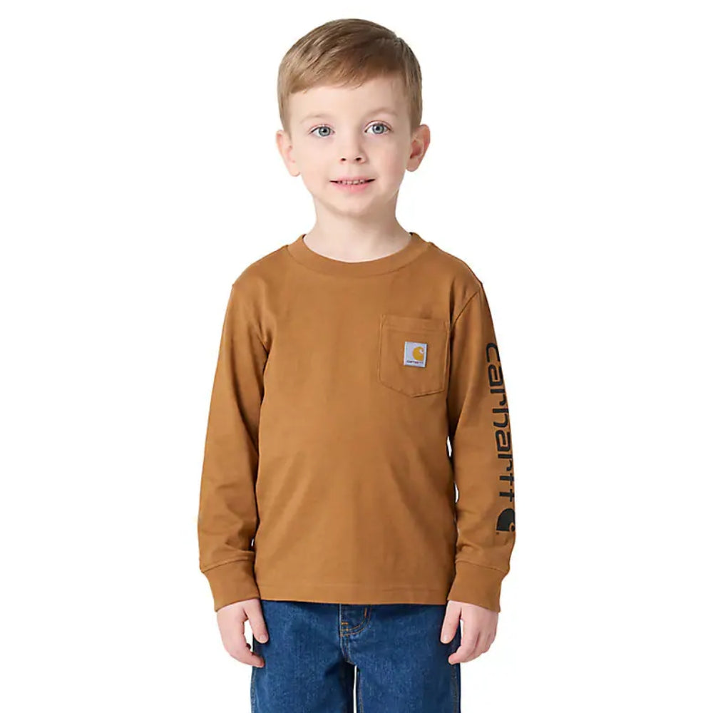Carhartt Toddler Boys Long Sleeve Pocket Logo T-Shirt Brown (Sizes: 2T-4T) - CA6884-D15