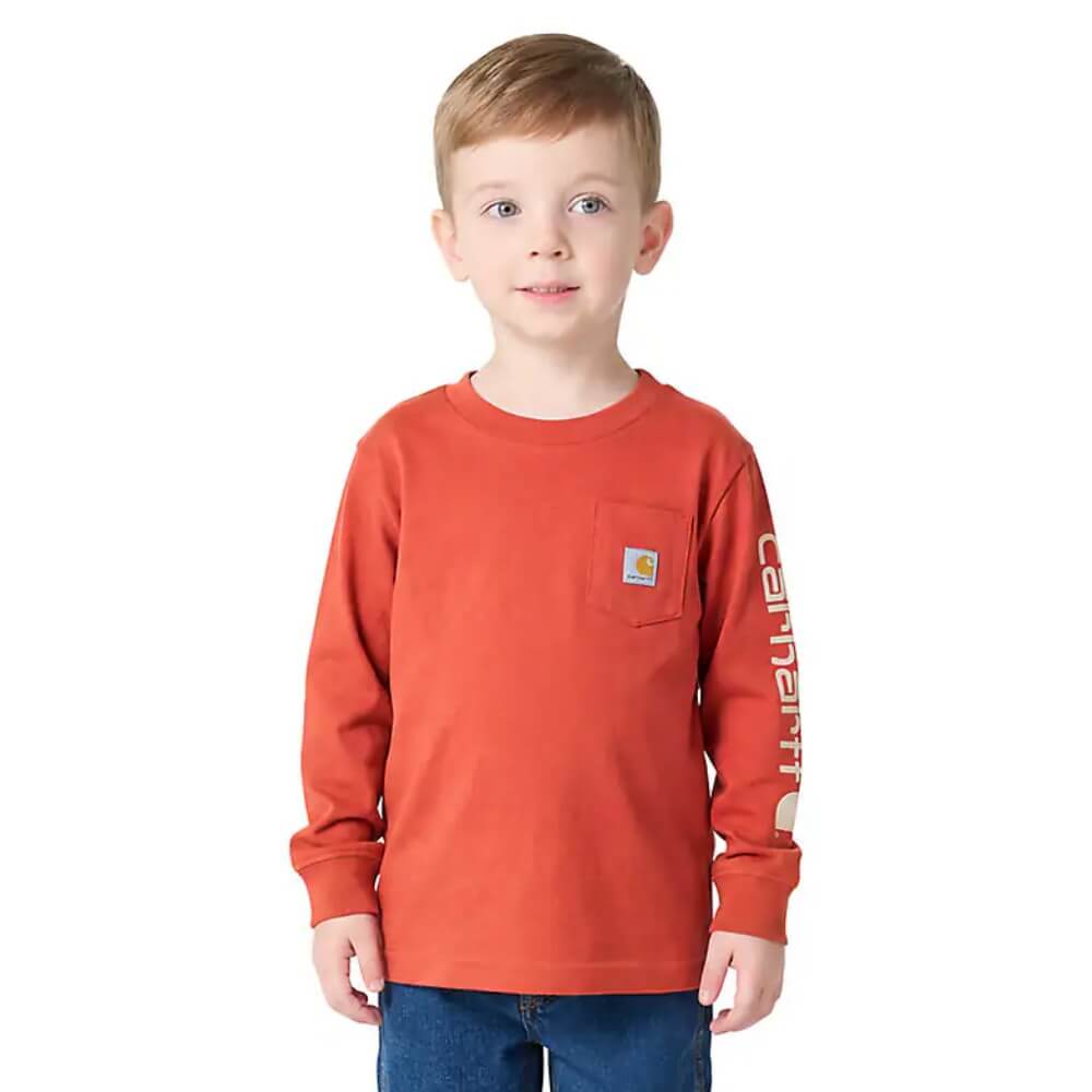 Carhartt Toddler Boys Long Sleeve Pocket Logo T-Shirt Homestead Red (Sizes: 2T-4T) - CA6884-RG0