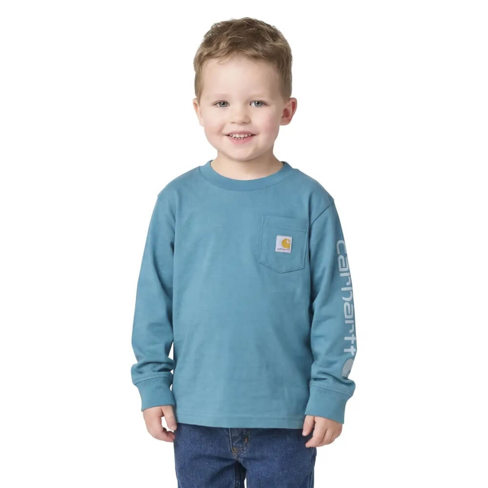 Carhartt Toddler Boys Long Sleeve Pocket Logo T-Shirt Hydro (Sizes:2T-4T) - CA6884-HV2