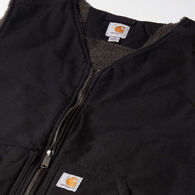 Carhartt Mens Black Relaxed Fit Washed Duck Sherpa Lined Vest