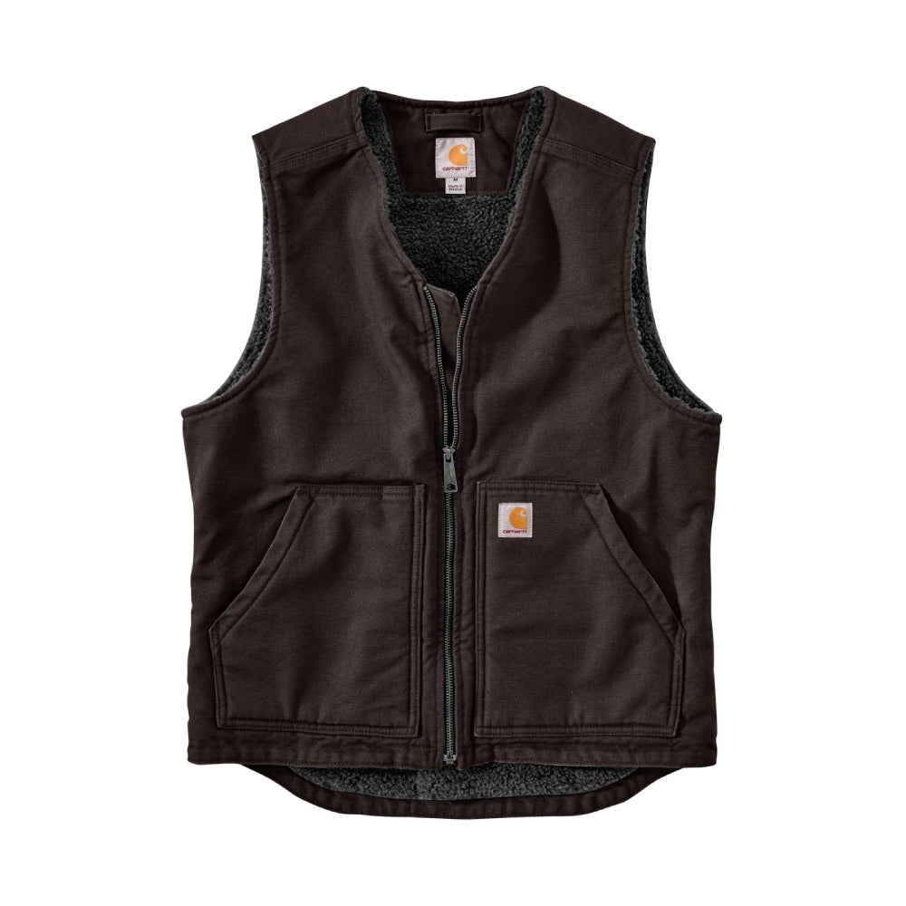 Carhartt Mens Dark Brown Relaxed Fit Washed Duck Sherpa Lined Vest
