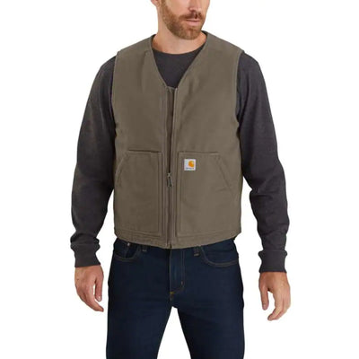Carhartt Mens Driftwood Relaxed Fit Washed Duck Sherpa Lined Vest