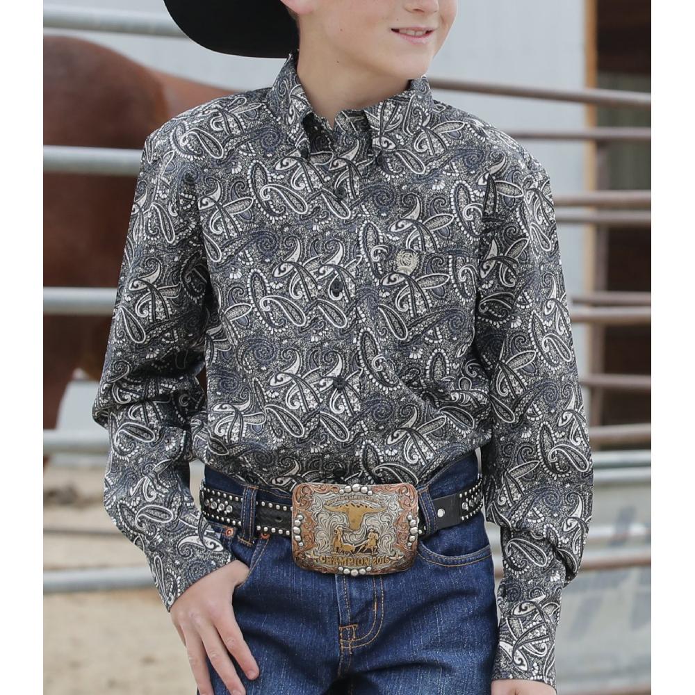 Cinch Boys Black Paisley Print Western Shirt