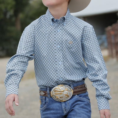 Cinch Boys Light Blue Geometric Print Shirt