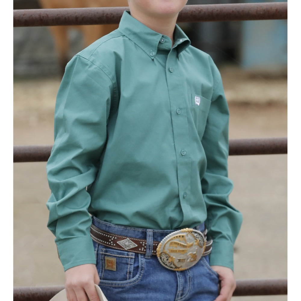 Cinch Boys Solid Green Western Shirt