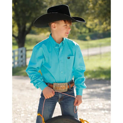 Cinch Boys Solid Western Shirt Turquoise