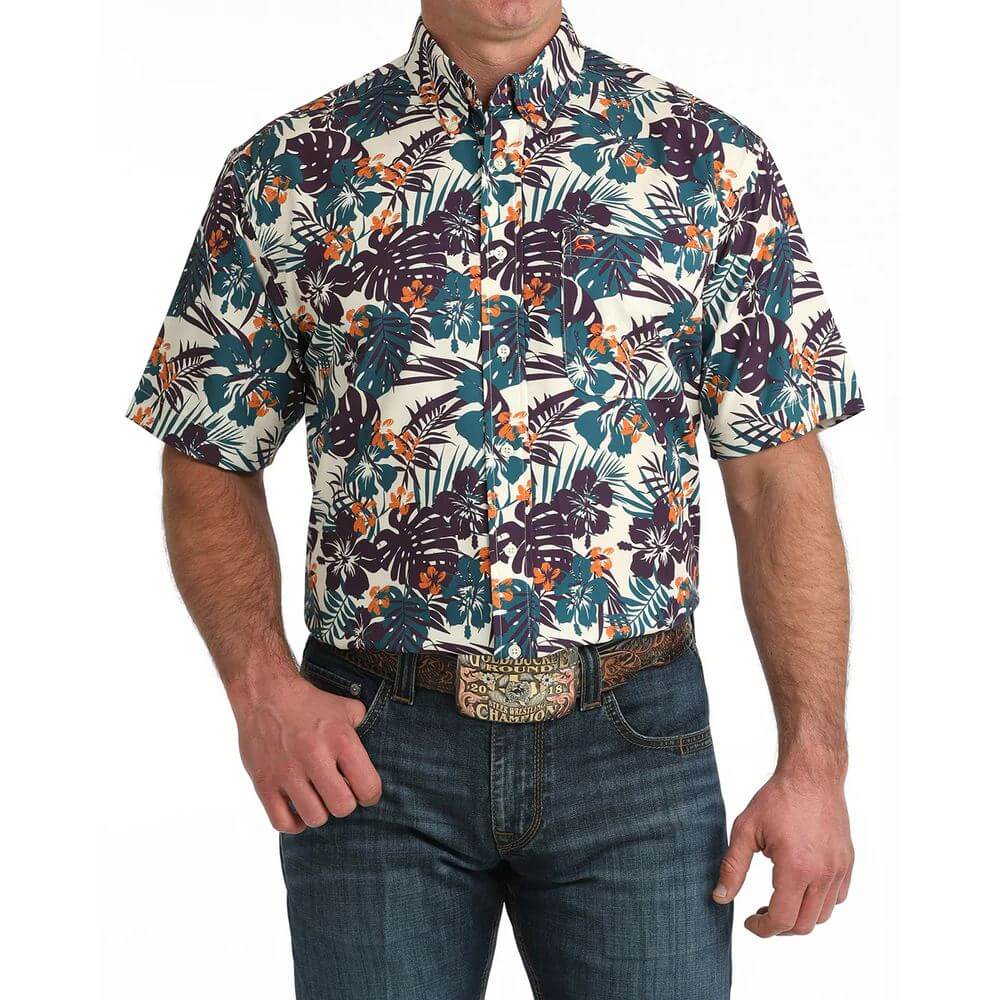Cinch Mens Arenaflex Button-Down Western Shirt Cream - MTW1704163-CRE