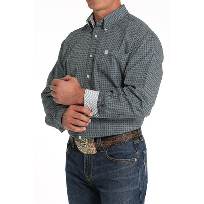 Cinch Mens Black Geometric Print Shirt 