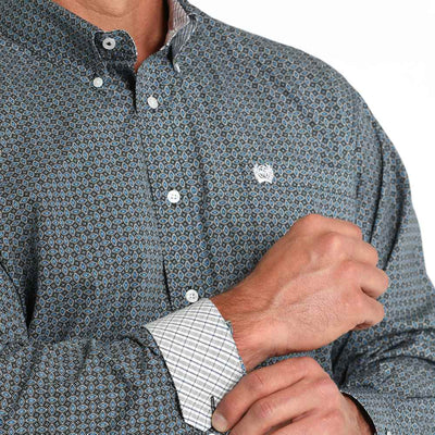 Cinch Mens Black Geometric Print Shirt 