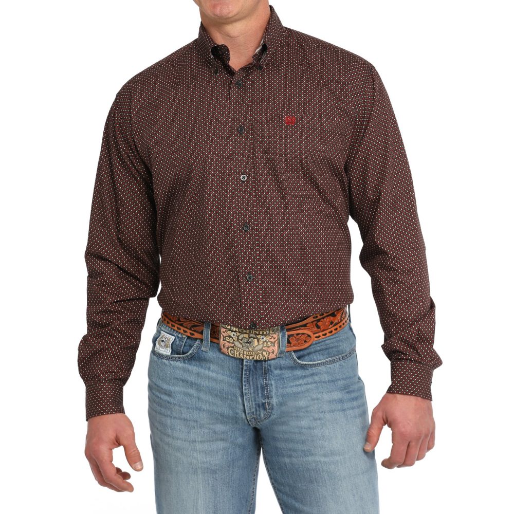 Cinch Mens Black Geometric Print Shirt