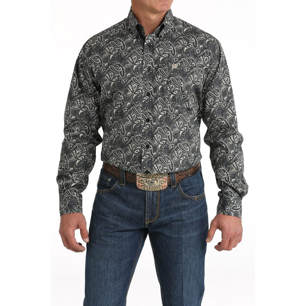 Cinch Mens Black Paisley Print Shirt