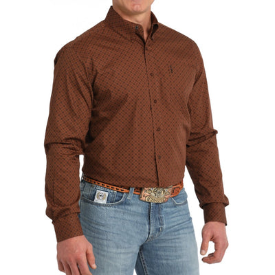 Cinch Mens Brown Geometric Print Shirt