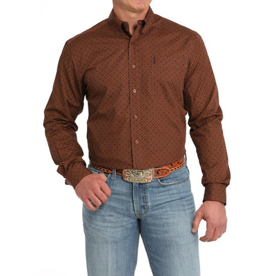 Cinch Mens Brown Geometric Print Shirt