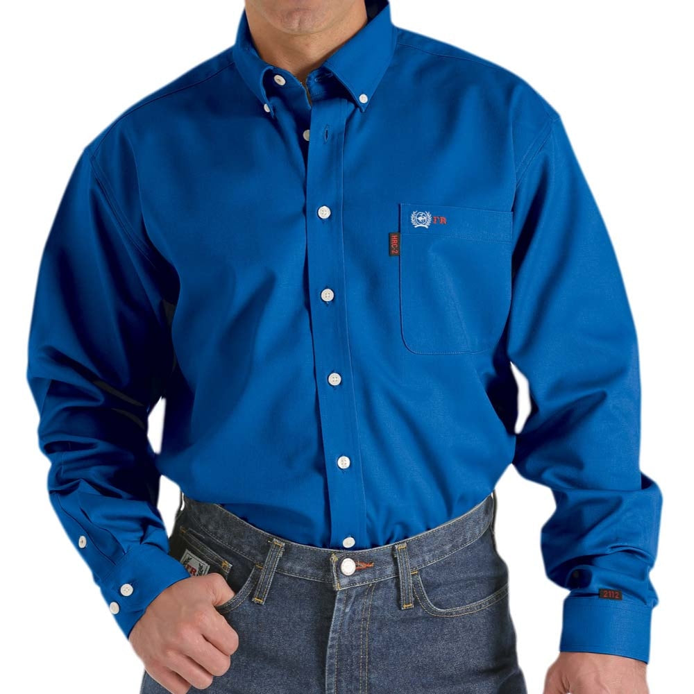 Cinch Mens FR Solid Blue Button Down Shirt