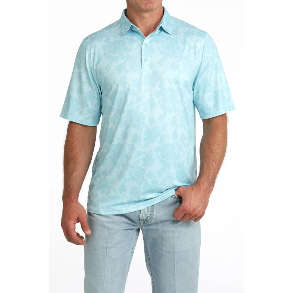Cinch Mens Floral Arenaflex Polo Shirt Light Blue - MTK1863054-LTB