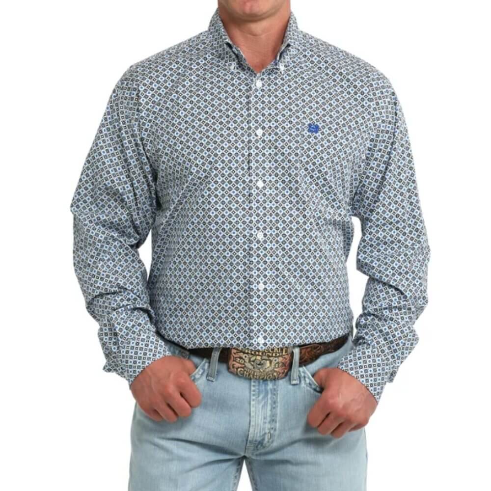 Cinch Mens Geo Print Classic Fit Shirt White - MTW1106123-WHT